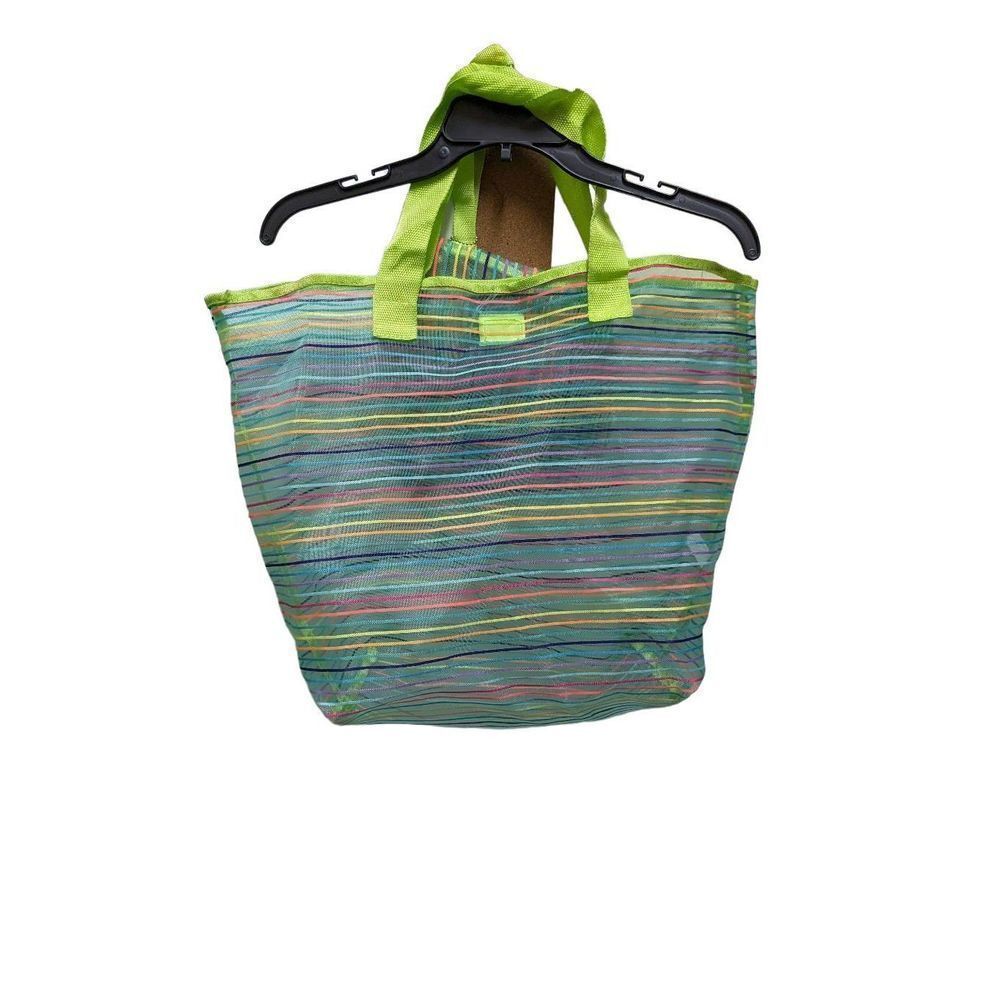 Green Rainbow Beach Shopping Tote Shoulder Bag Large 20"X16" with Smaller Matchi - Picture 2 of 12